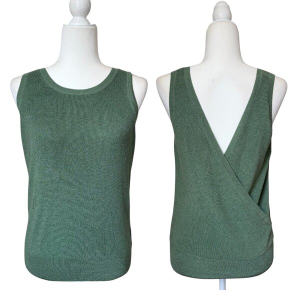 Ann Taylor Factory knit green tank Medium Wrap cross back - Picture 1 of 5